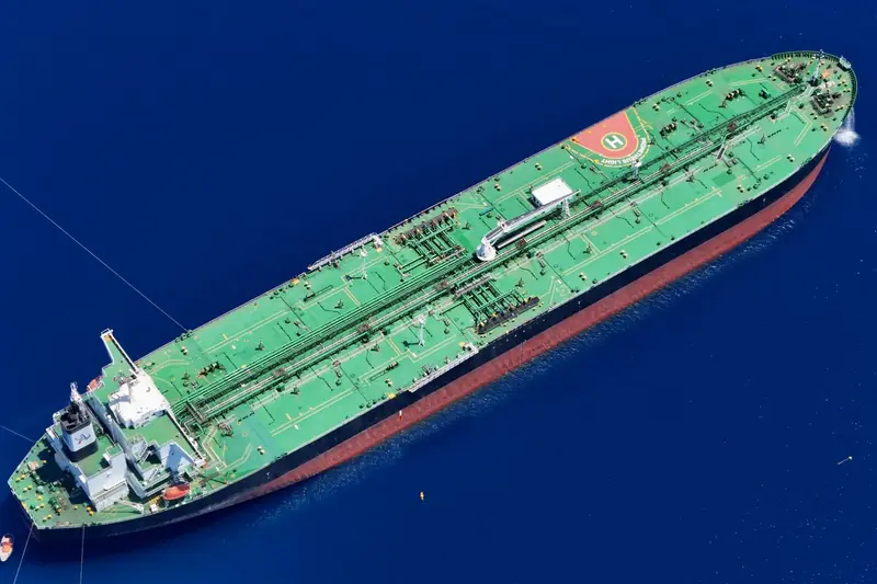Aerial view of a very large crude carrier at sea